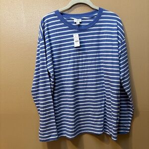 J. Crew Long Sleeve Striped Cotton Top Blue/White Size M NWT